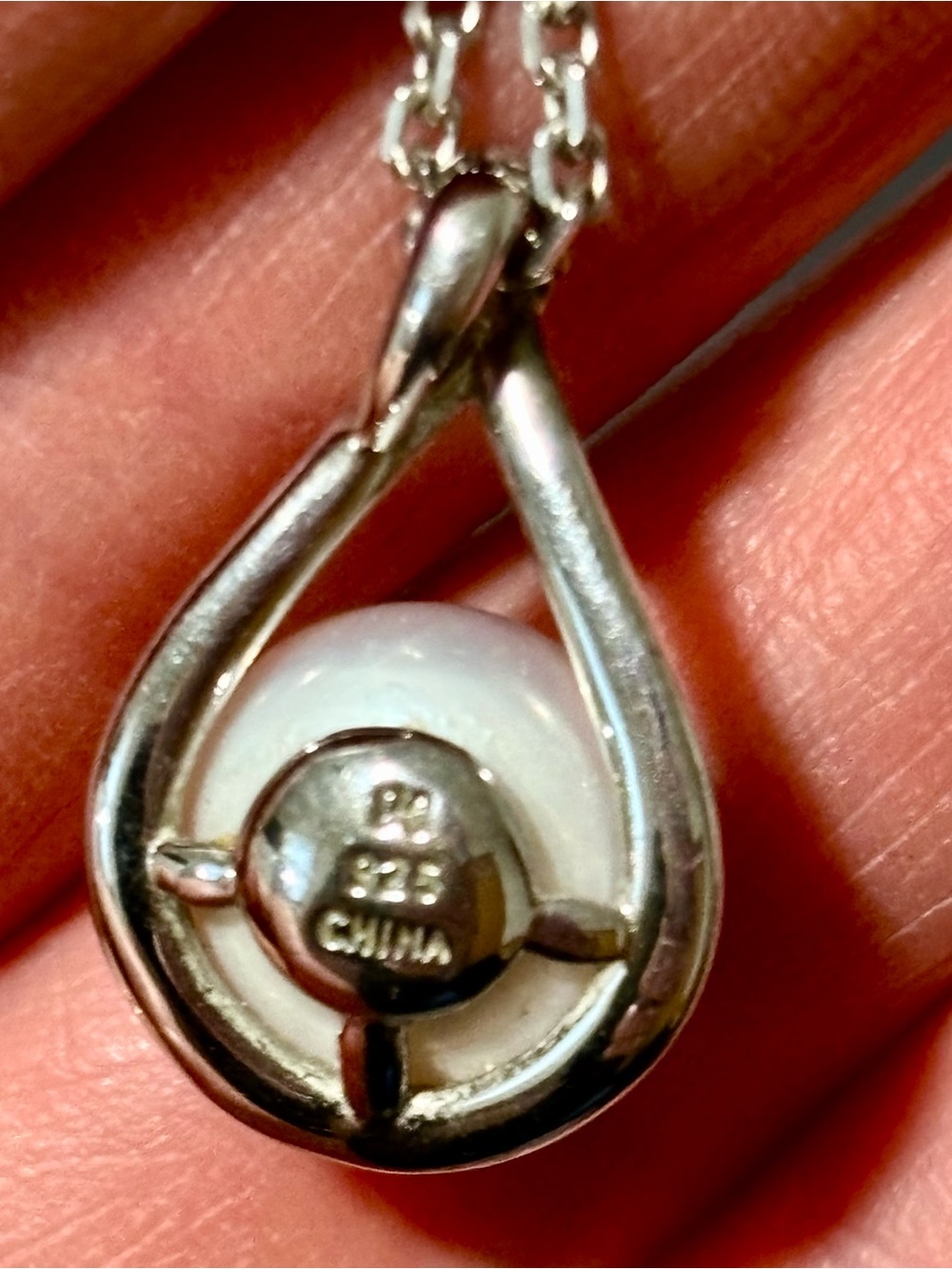 Sterling Silver Pearl Teardrop Pendant Necklace - White Pearl - Picture 5 of 10